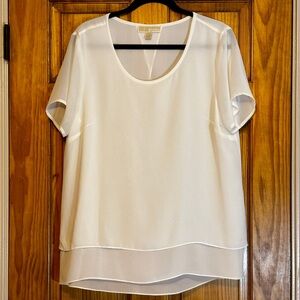 MICHAEL Michael Kors White Chiffon Layered Scoop Neck Short Sleeve Blouse L
